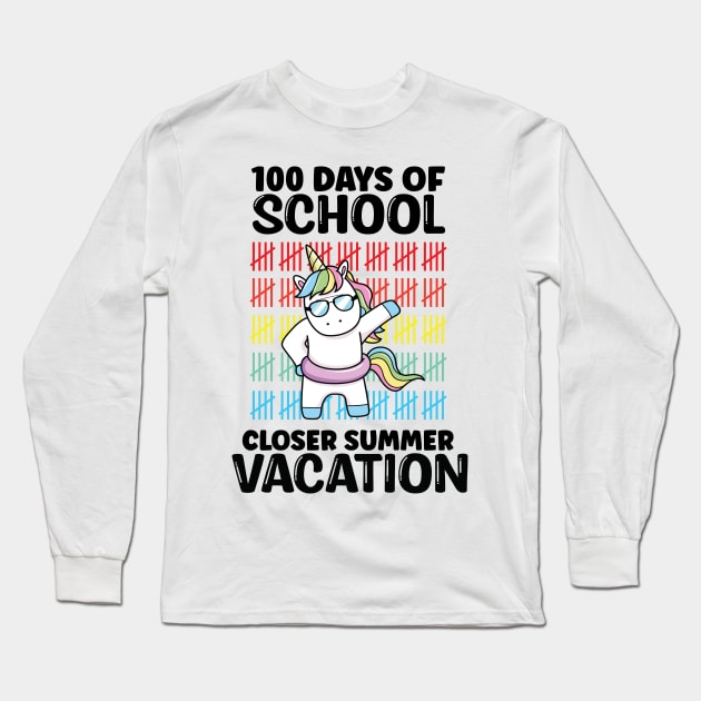 Funny Cute 100 Days Of School Closer Summer Vacation Unicorn Long Sleeve T-Shirt by WassilArt